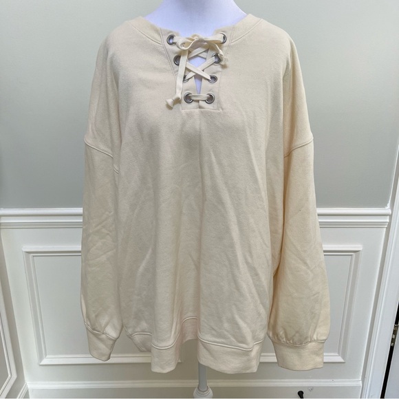 Madewell Cream Lace-Up Sweatshirt XL - Picture 1 of 7